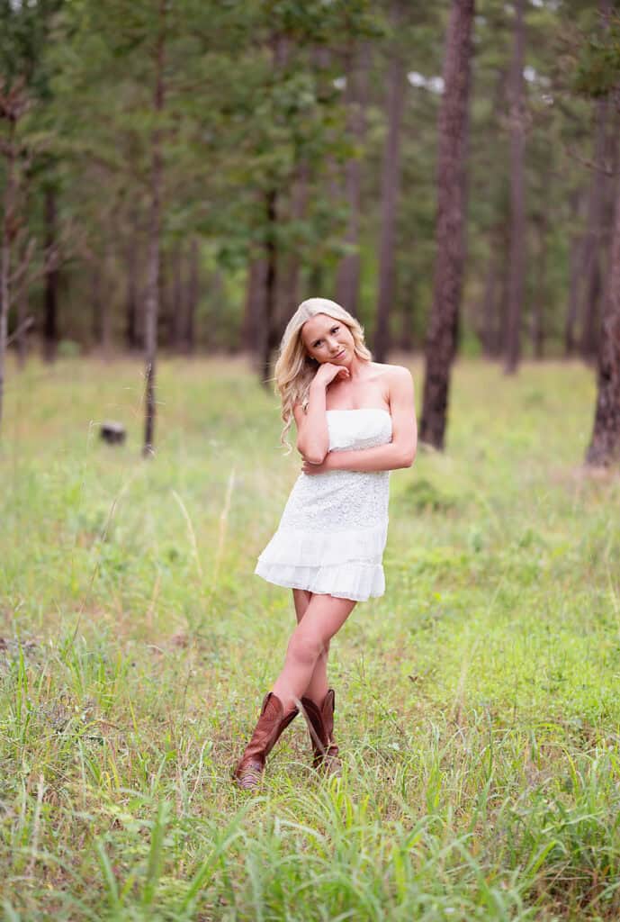 cowboy boots and white dress outfit for your senior session