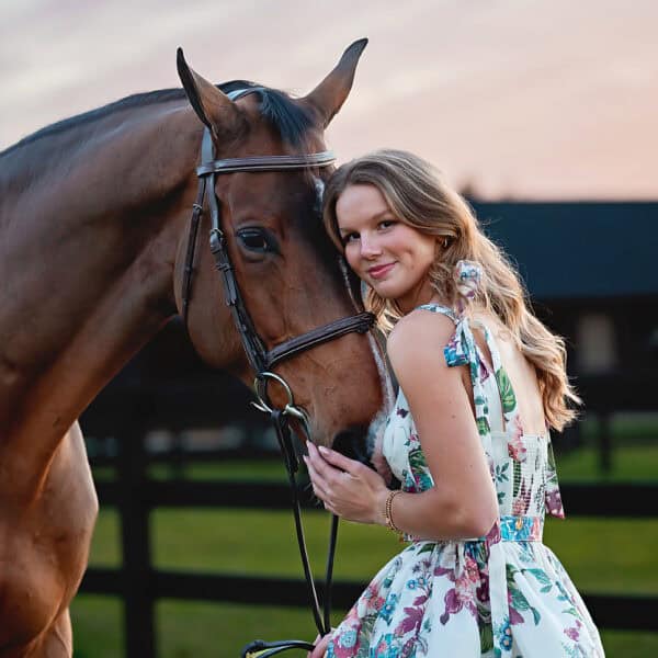 sunset senior session with a horse